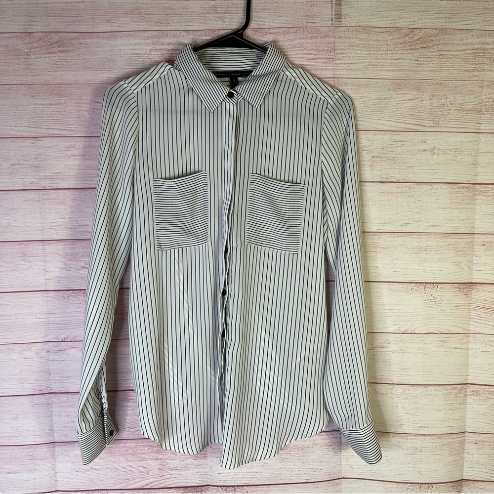 WHMB Black White Striped Back Cut Out Blouse Size 2
